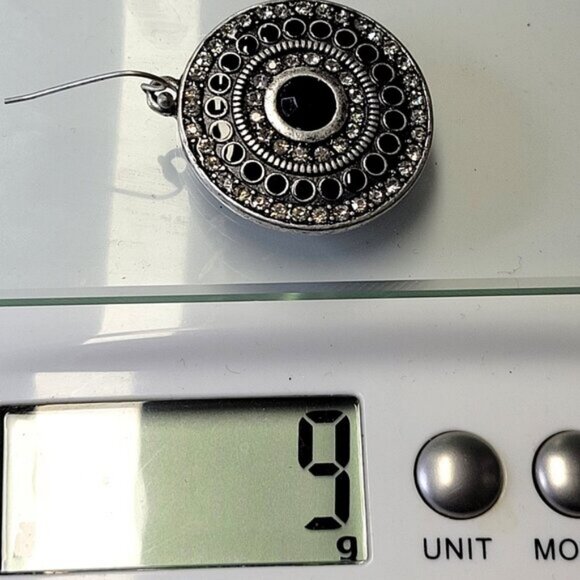 Silver and Black Oxidised Circular Drop Earrings - Picture 9 of 9